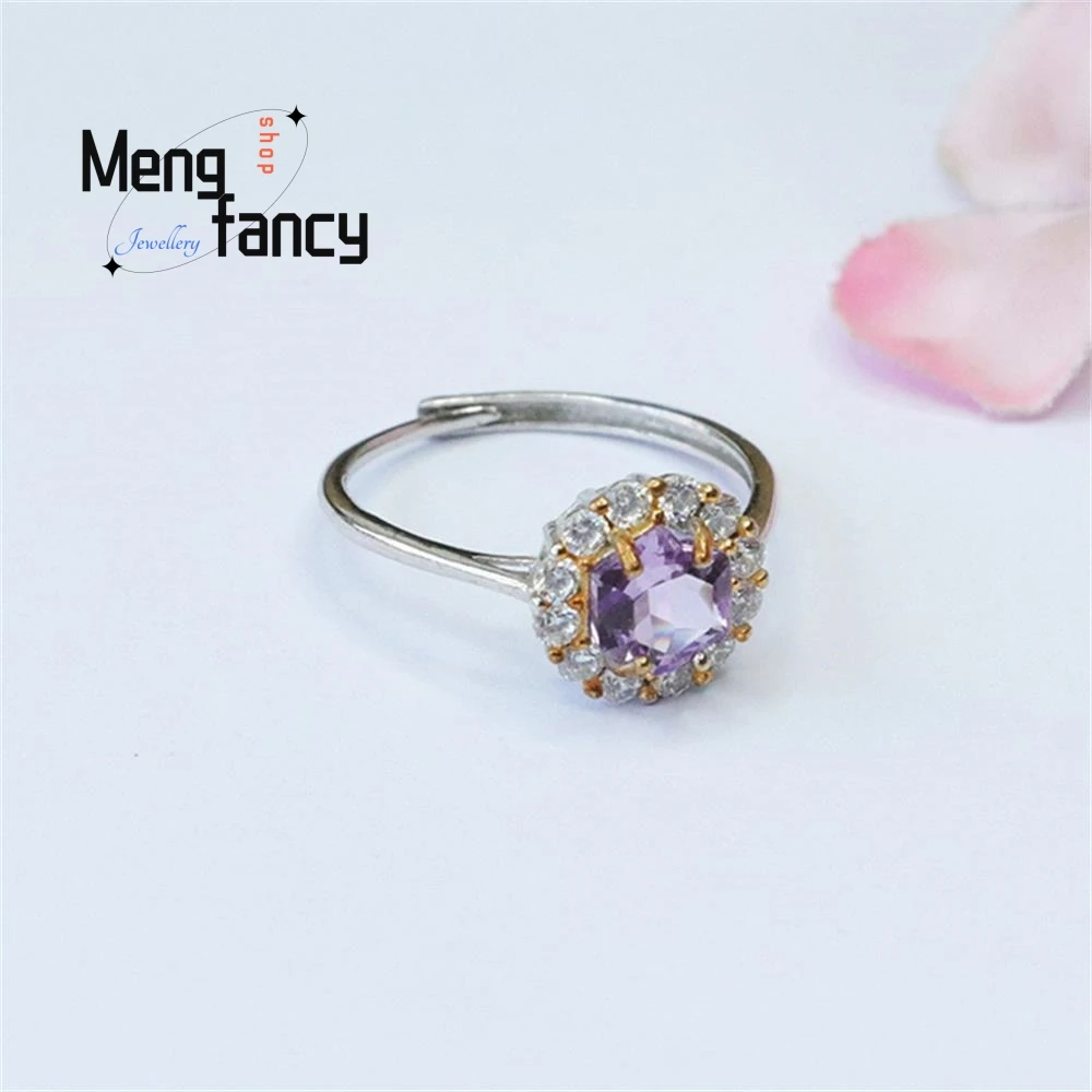 S925 Silver Natural Amethyst Ring Purple Coloured Gemstone Exquisite Wedding Souvenir High-grade Couple Fashion Luxury Jewelry