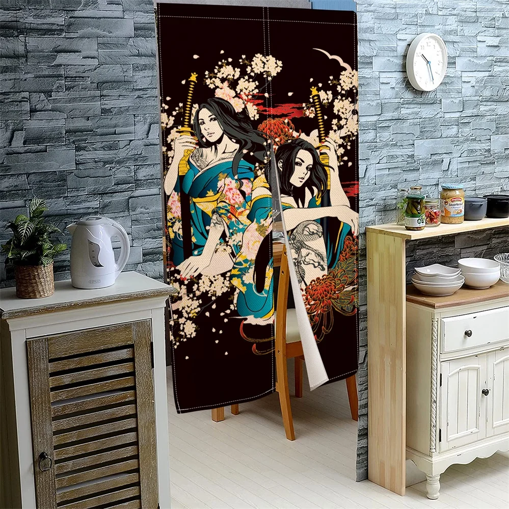 

Japanese Door Curtain Geisha Cherry Blossoms Partition Kitchen Doorway Traditional Japanese Decoration Restaurant Custom Curtain