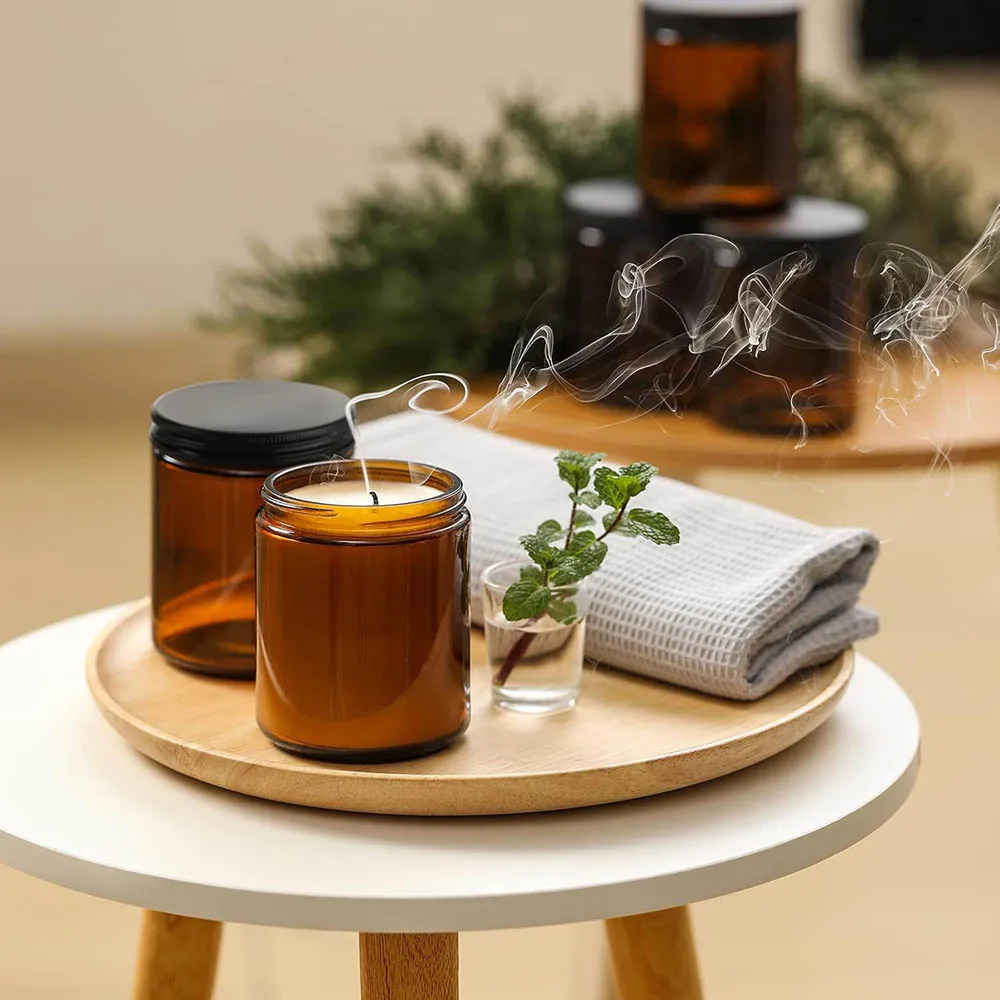 8oz Amber Glass Jars with Blac - Candle Making Jars With Lids ulasan dan harga