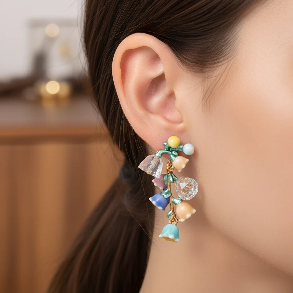 

Women's Fashion Sweet Fairy Enamel Flower Drop Earrings - French Style Lily of the Valley Bellflower Dangle Ear Jewelry
