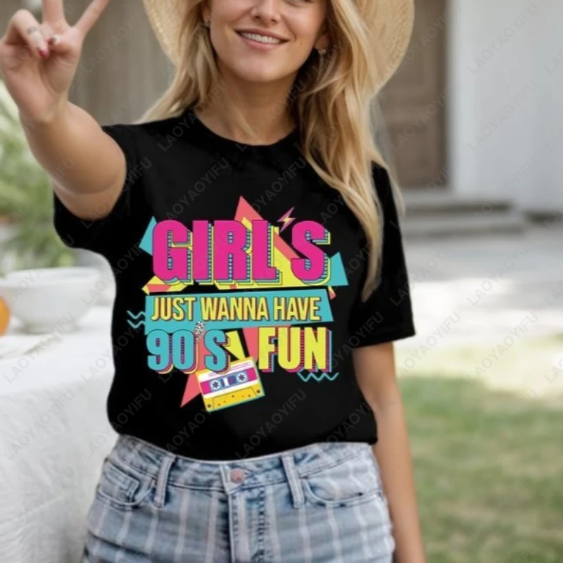 Y2k Clothes For Women Vintage 90s Outfits Party Cotton Shirt Disco Music Tops 1980s Themed Gift Nostalgia O-neck Printed Tee