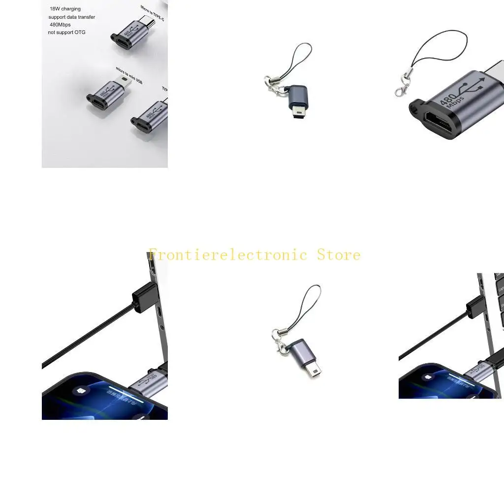 G8DB TypeC to Micro USB Adapter Converter 18W Aluminum Alloy Connector 480Mbps for Digital Camera, GPSReceiver with Strap