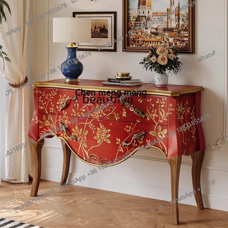 

Painted decorative cabinet entrance, medieval style living room, bedside dressing side American all-solid wood side cabinet H