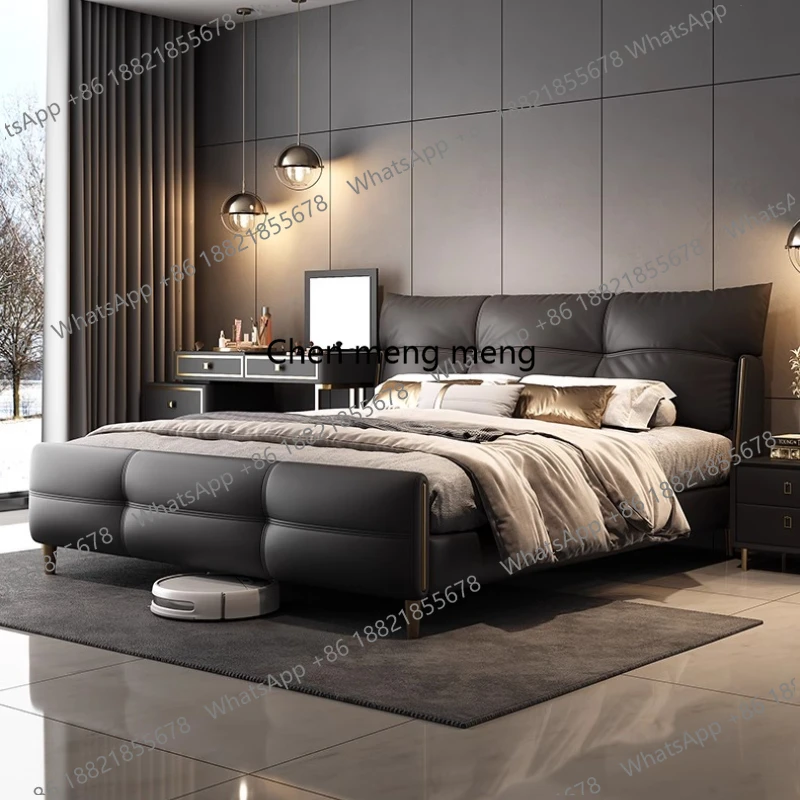 

Modern Minimalist Double Bed Italian Retro Black Master Bedroom Luxury Frame Twin Size Modern Wood Bedroom Furniture