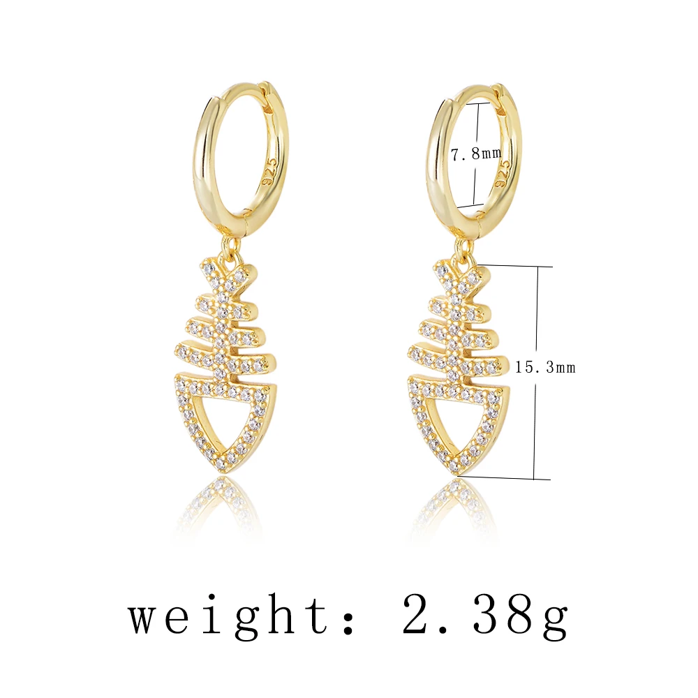 Gold Vermeil Hoop Fishbone Huggie Earrings fulsun TRENDY 925 Sterling silver earrings for party