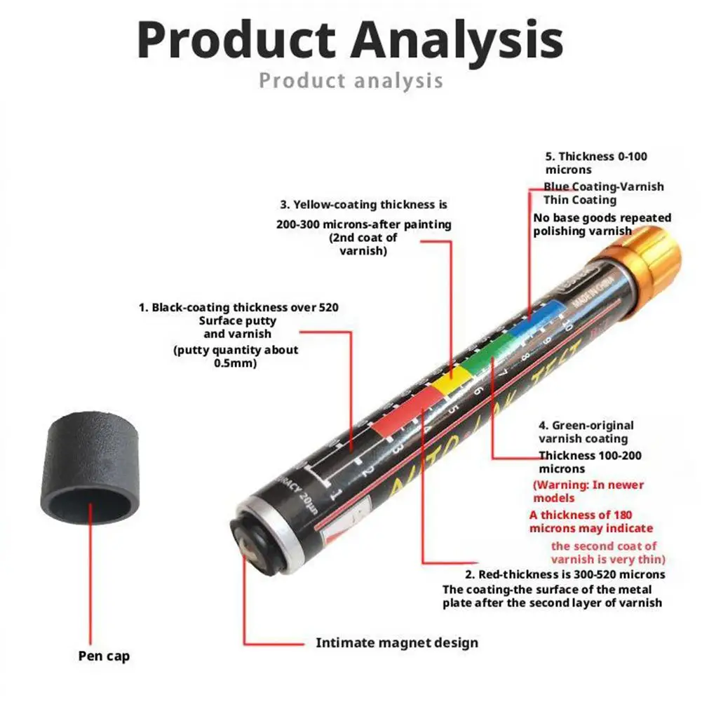 جهاز قياس سمك الطلاء، كاشف أضرار جسم السيارة مع طرف مغناطيسي ومقياس قياس، فحص اختبار التصادم #5