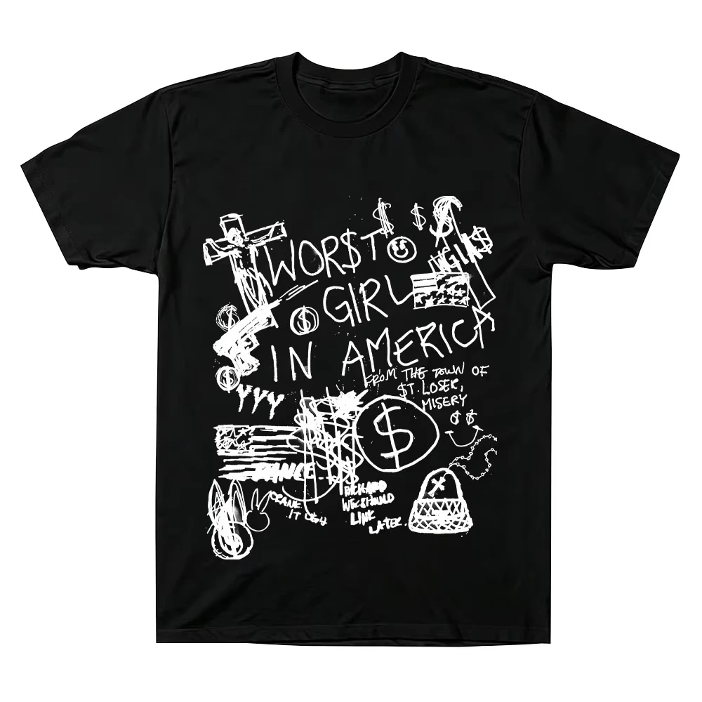 Sharpie Slayyyter Crank Graphic Print T-Shirt Men Women O-neck Cotton Hand Drawn Graffiti Short Sleeve Hyper Pop Oversized Top