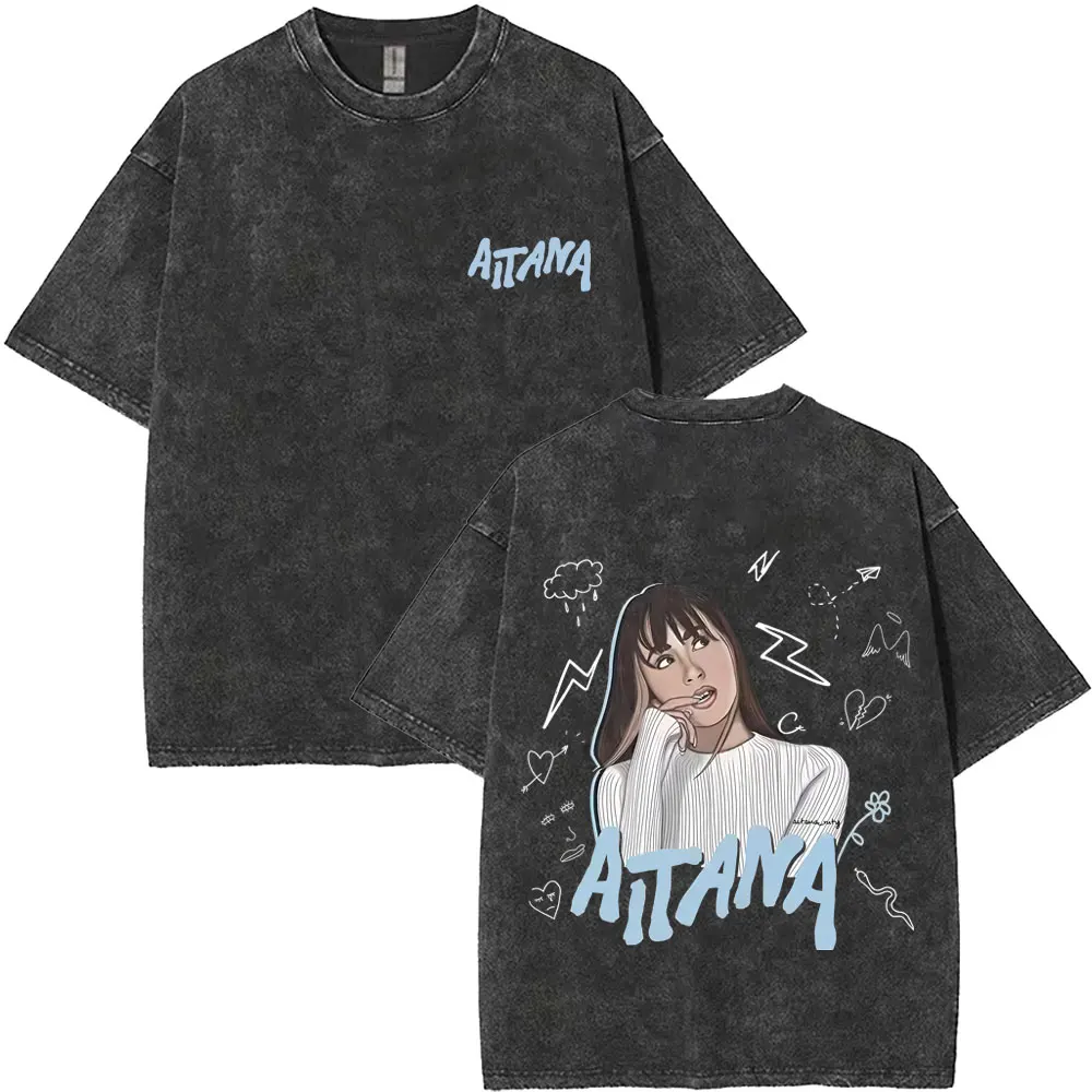 

Washed Vintage Aitana Graphic T-shirt CUARTO AZUL T Shirt Men Women Fashion Pop Music T Shrits Men's Casual 100% Cotton T-shirts