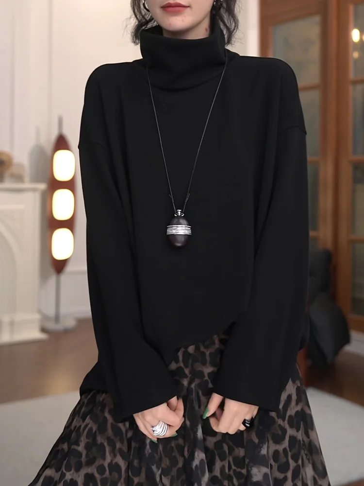 

Женский трикотажный топ с высоким воротником на осень-зиму, больших размеров, модный, стройнящий, удобный, в корейском стиле, с длинными рукавами...