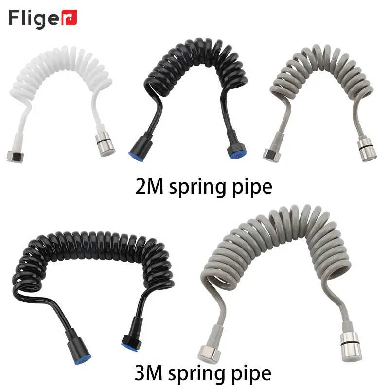 Fliger Flexible Shower Hose Faucet Hose Telescopic Pipe Black Spring Telephone Shower Sprayer Hose Plumbing 2m/3m PVC Hose