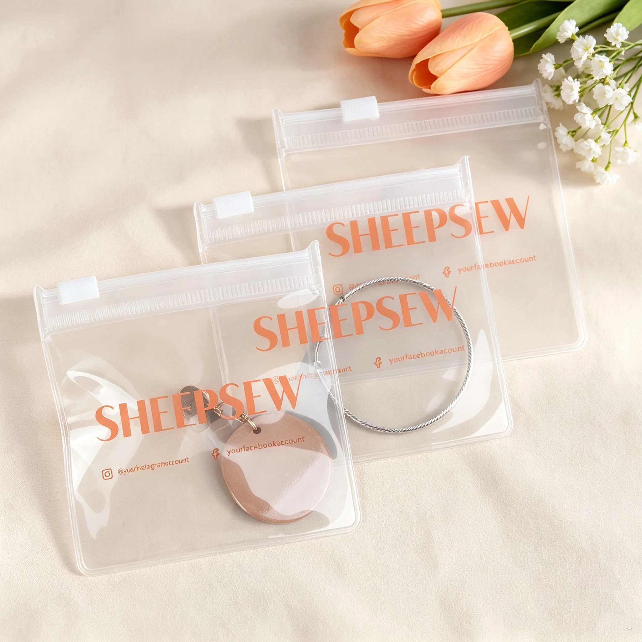 50pcs Custom LOGO Printed PVC Zip Lock Bags Small Transparent Pouch Plastic Jewelry Gift Packaging Bag Business Supplies