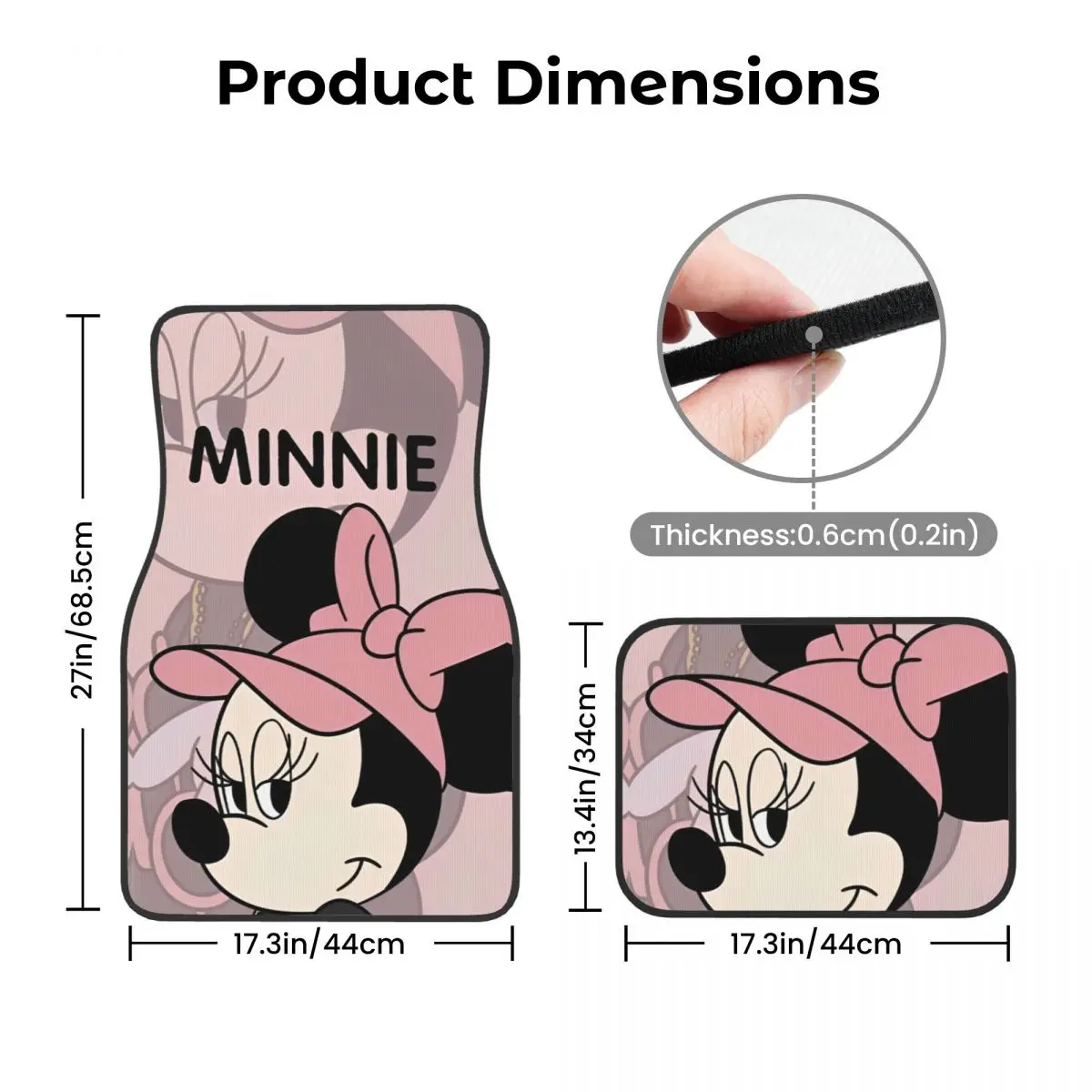 سجادات أرضية ميني ماوس الوردية للسيارات في جميع الأحوال الجوية ومضادة للانزلاق، مجموعة كاملة من ملحقات السيارة