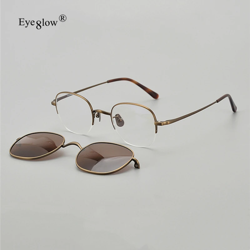 Japanese Titanium Clips Eyeglass for Men's Half Frame Reading Glasses 2024 Trend Retro Myopia Prescription Lens Optical Eyewear