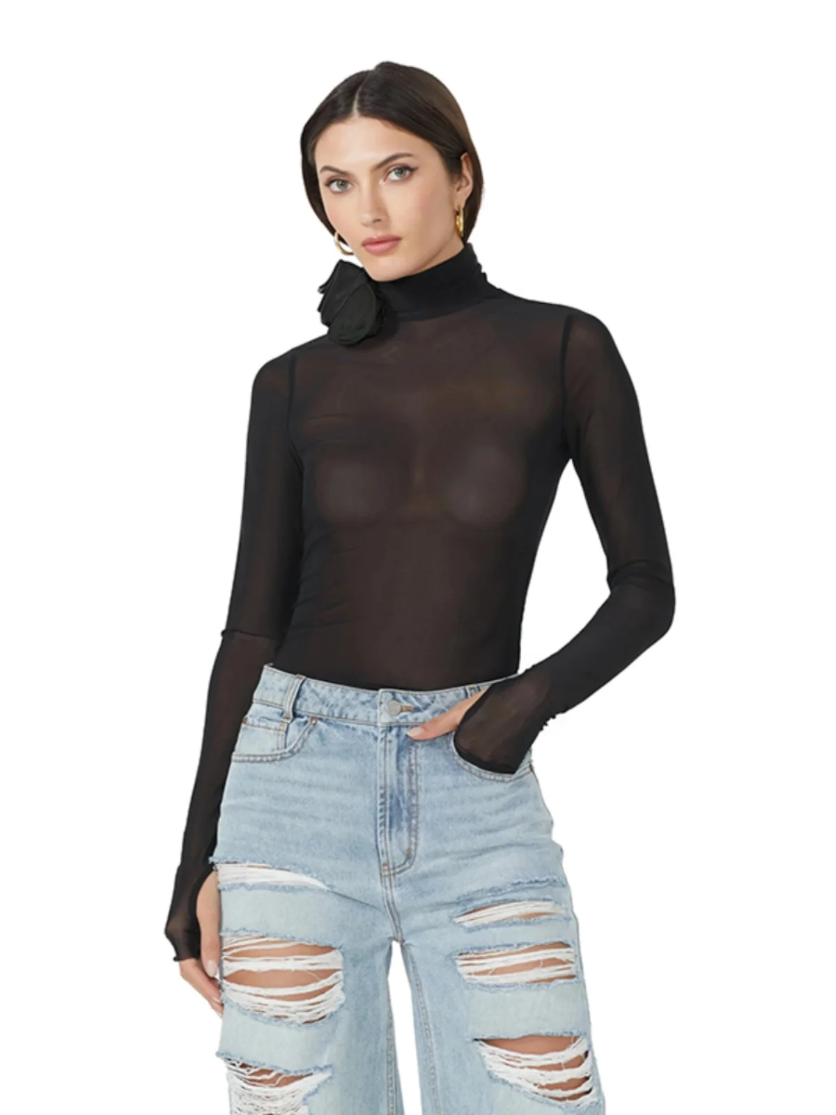 

Sexy Women's Me See-tough High-ne-piece Autumn 2023 Faion Street Sle Mid-waist Thin Fabric ort Pants