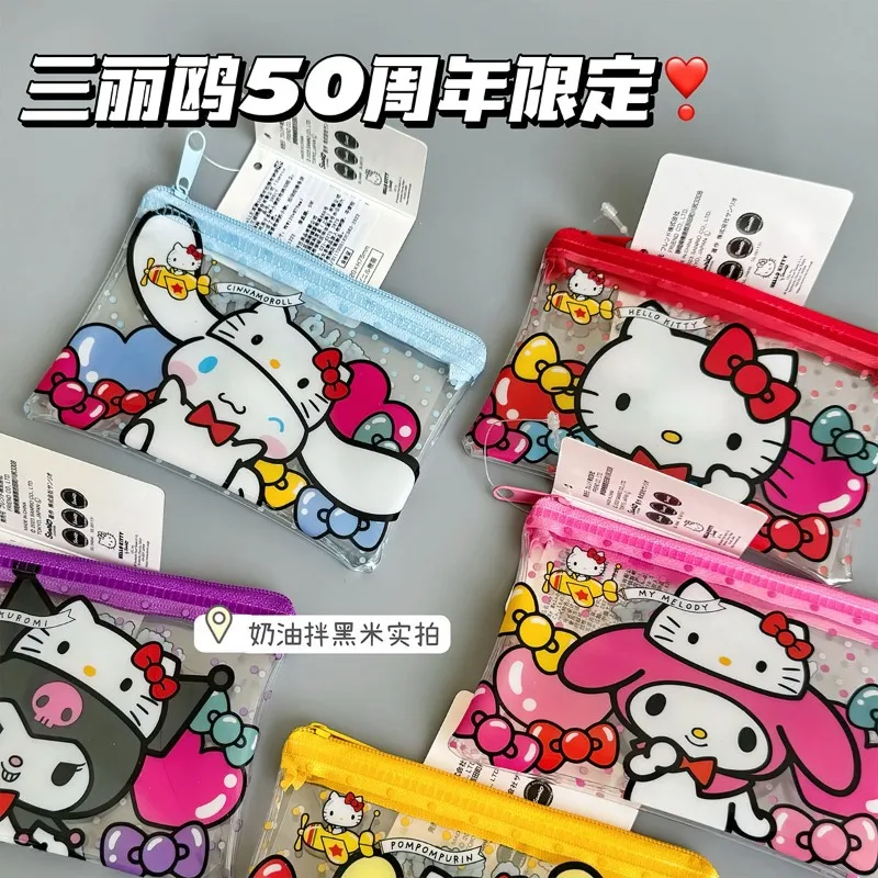 

Sanrio 50th Anniversary Limited Peripheral Accessories Storage Bag PVC Cute HelloKitty Coin Wallet Certificate Storage Bag