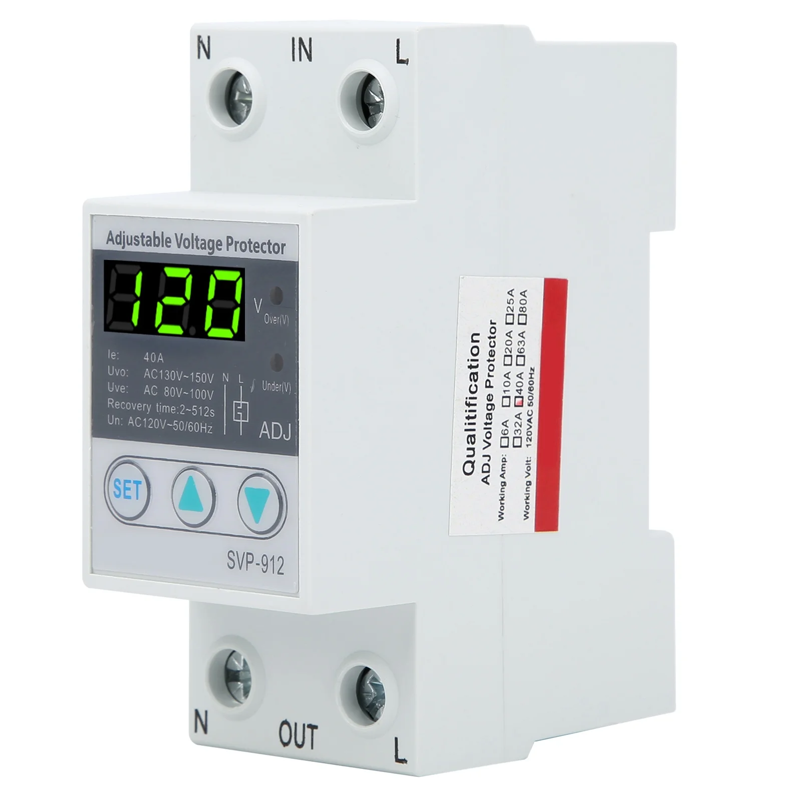 SVP912 120VAC Adjustable SelfRecovery Under Voltage Automatic Reset Protection Switch(40A )