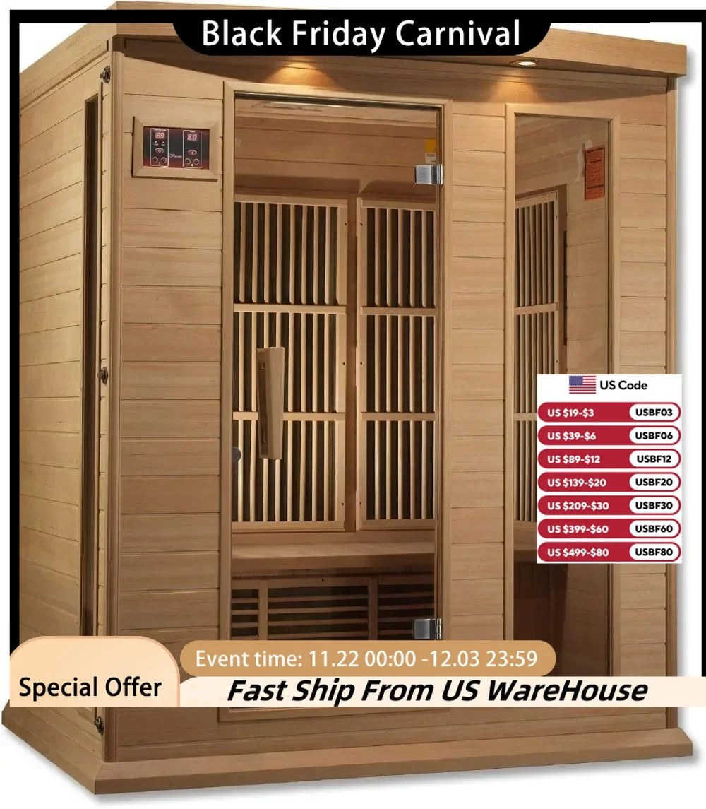 Dynamic Sauna Infrared Carbon Canadian Hemlock Sauna with 7 Maxxus Low Electromotive Force Far-infrared Carbon Heating Plates