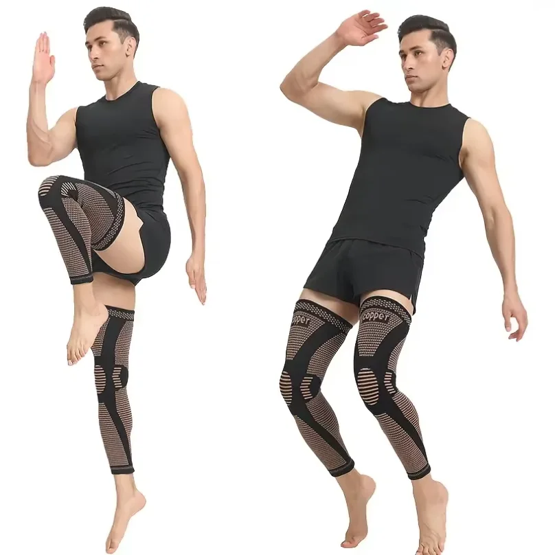 1pc Copper Compression Knee Sleeves, Stretchable Full Leg Support Knit Fabric Knee Brace Breathable