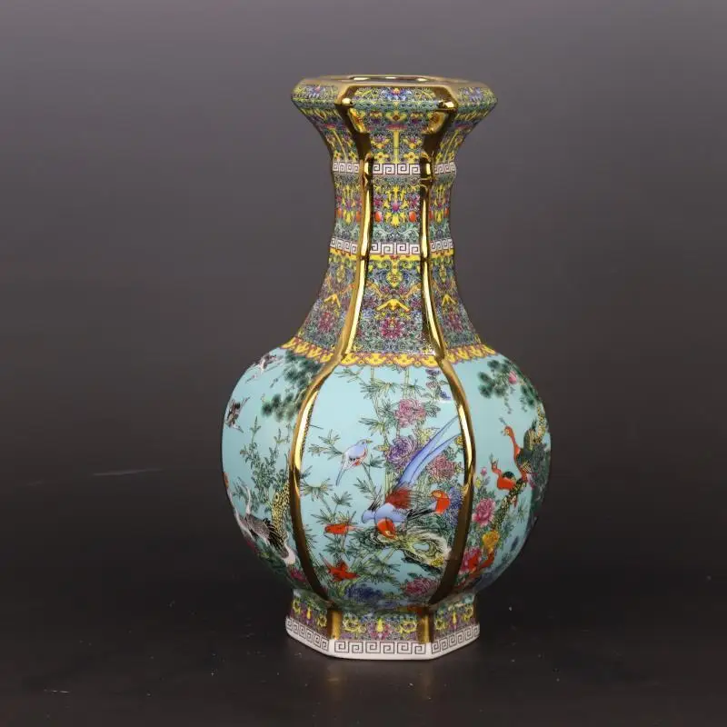 

Chinese Porcelain Qing Qianlong Gilding Enamel Flowers and Birds Vase 10.43 Inch