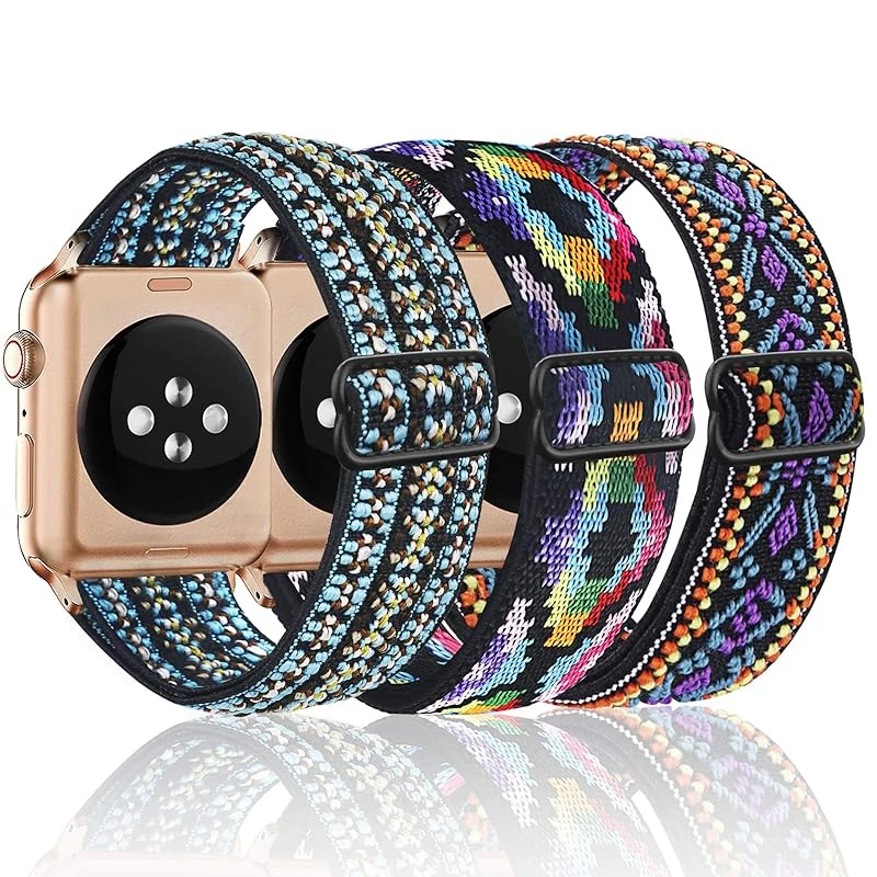 Apple için naylon döngü kayışı izle 10 bant 46mm 42mm 45mm 44mm 41mm 40mm ayarlanabilir elastik bilezik iWatch serisi Ultra 9 8 SE 7