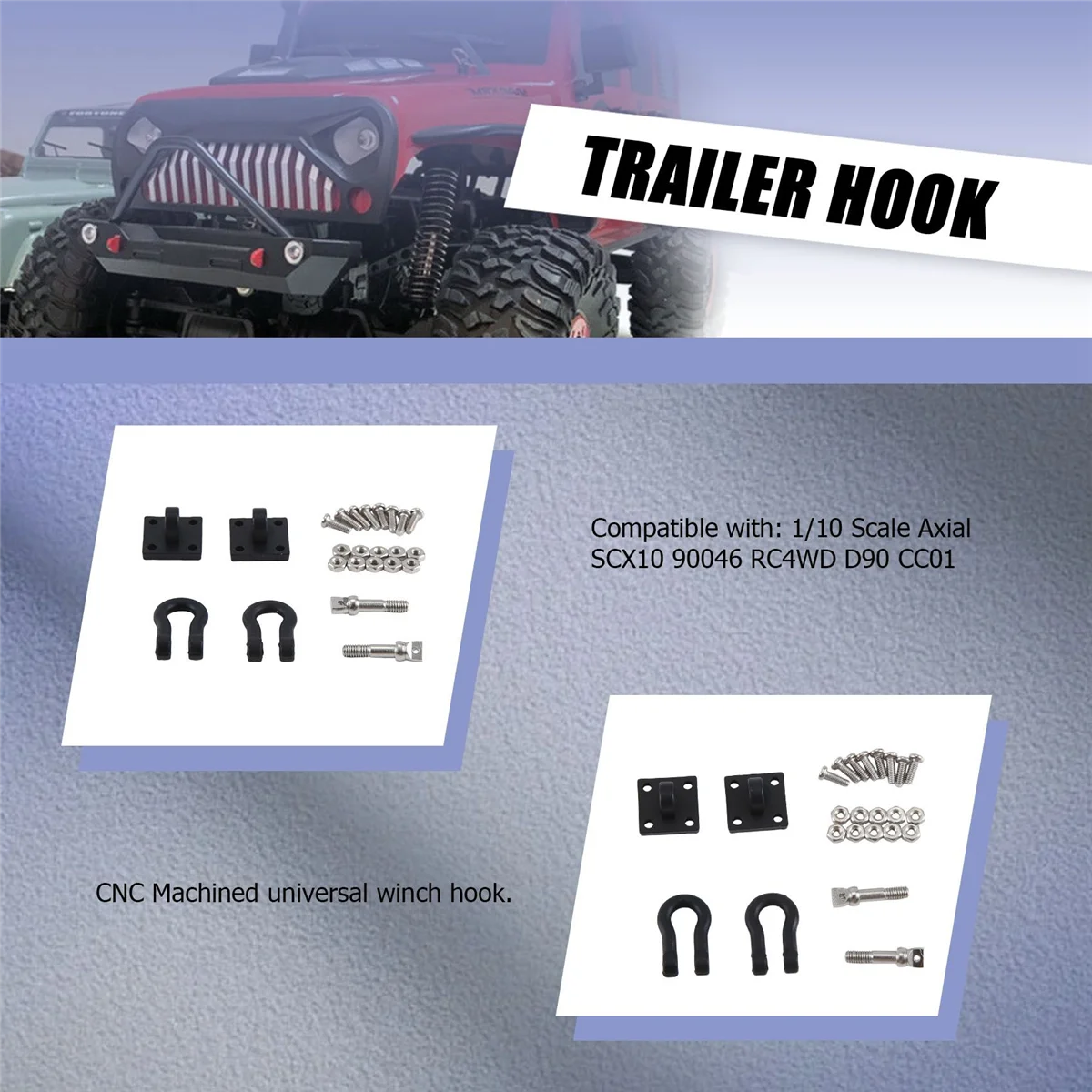 2 buah Trailer derek gesper kait derek logam mendaki Trailer belenggu untuk 1/10 mobil RC truk mendaki mobil (hitam)