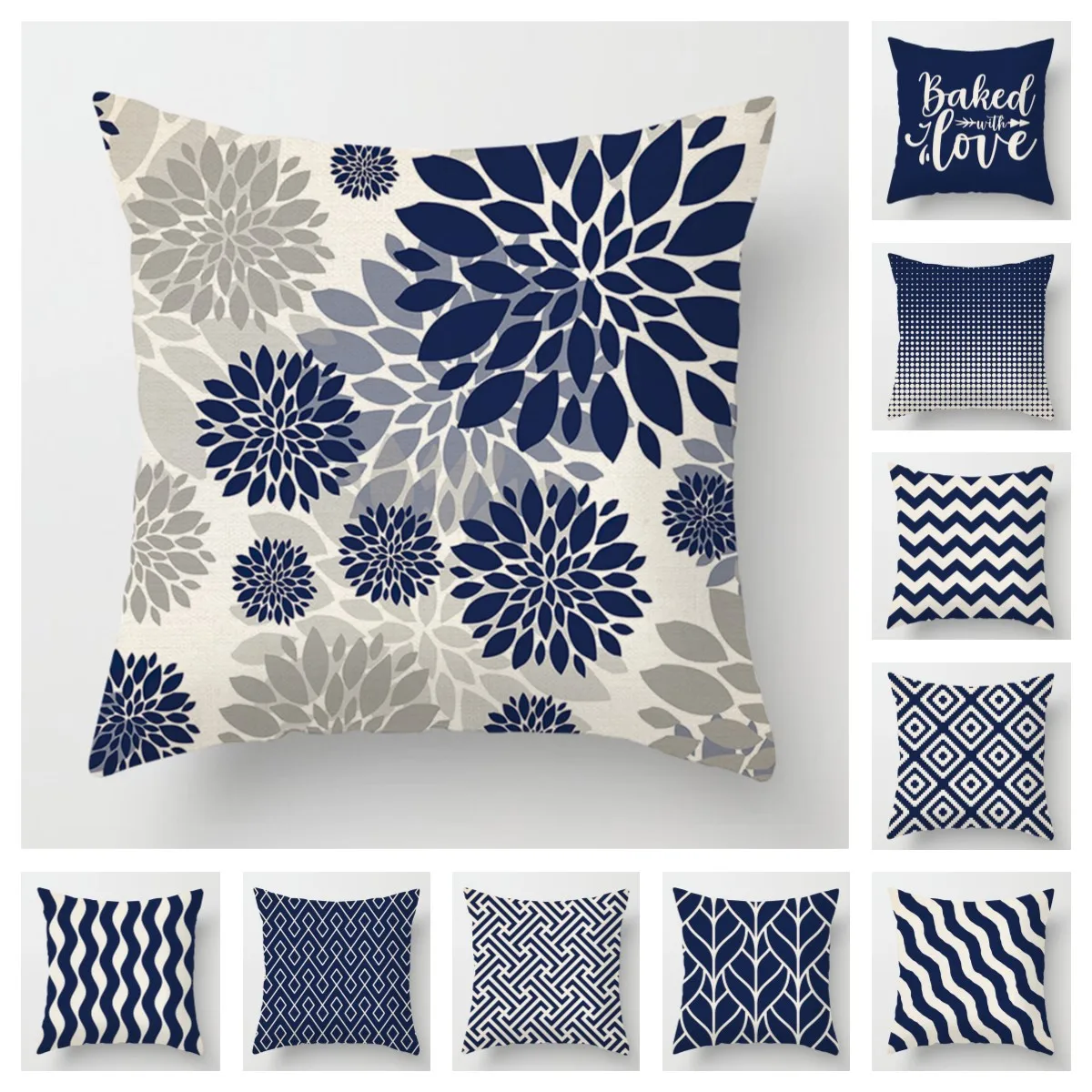 Geometric Dark Blue Pillow Cover Living Room Sofa Decoration Cushion Cover 40*40 Solid Color Linen Cushion Cover Home Decor