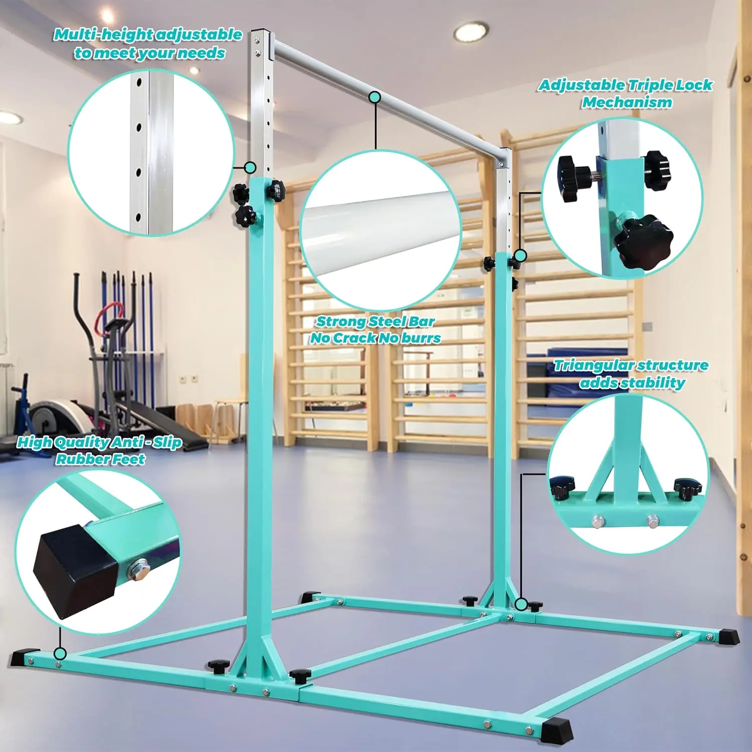 Sturdy High Bar for Training 48''-71'' Heights -No Wobble Gymnastic Bar for Kids Ages 3-14 Years, Weight Limit 400 lb