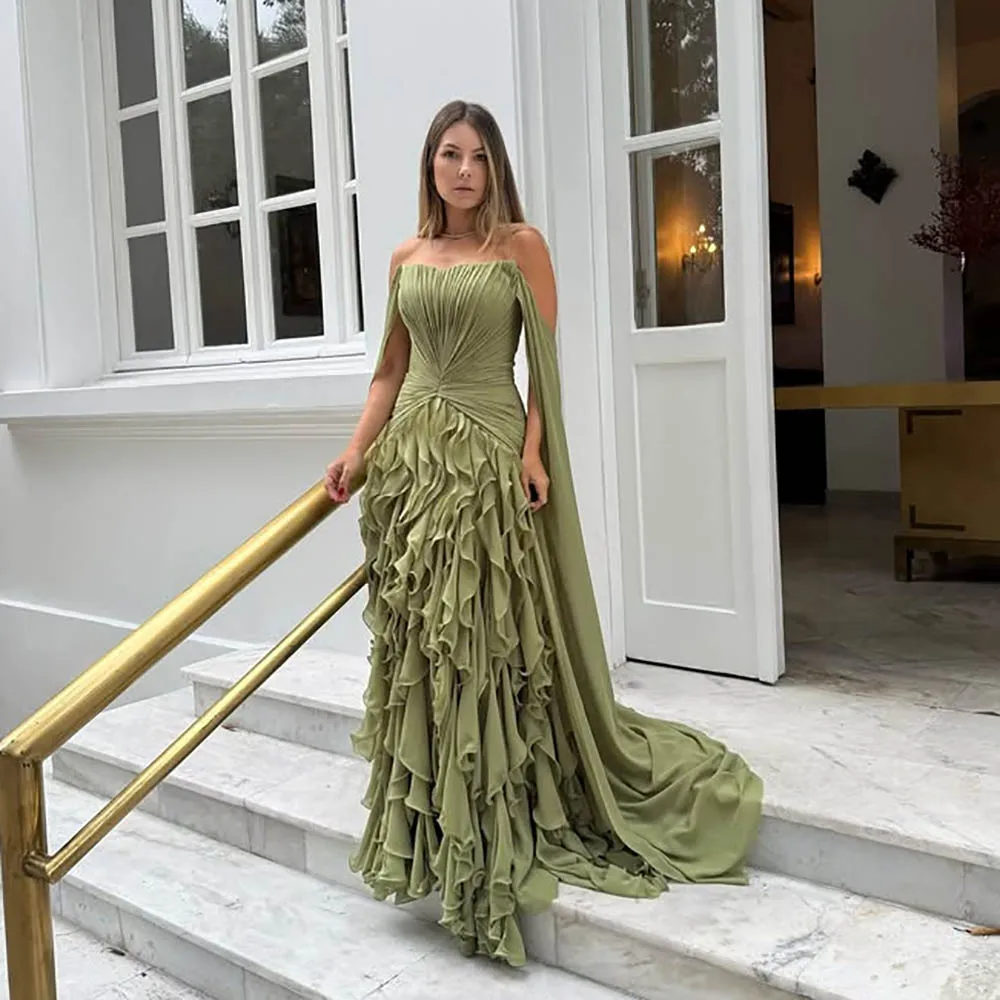 Galarity Olive Green Evening Dresses 2026 Off Shoulder Ruffle Prom Dress Formal Occasion Gown Elegant Party Dress Customizd