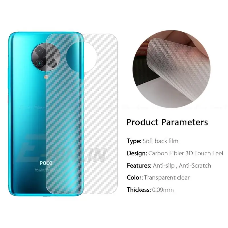 5pcs/lot 3D Carbon Fiber Rear Screen Protector For Xiaomi Poco C65 C40 C31 C50 C3 C51 Back Cover Guard Film (Not Tempered Glass)