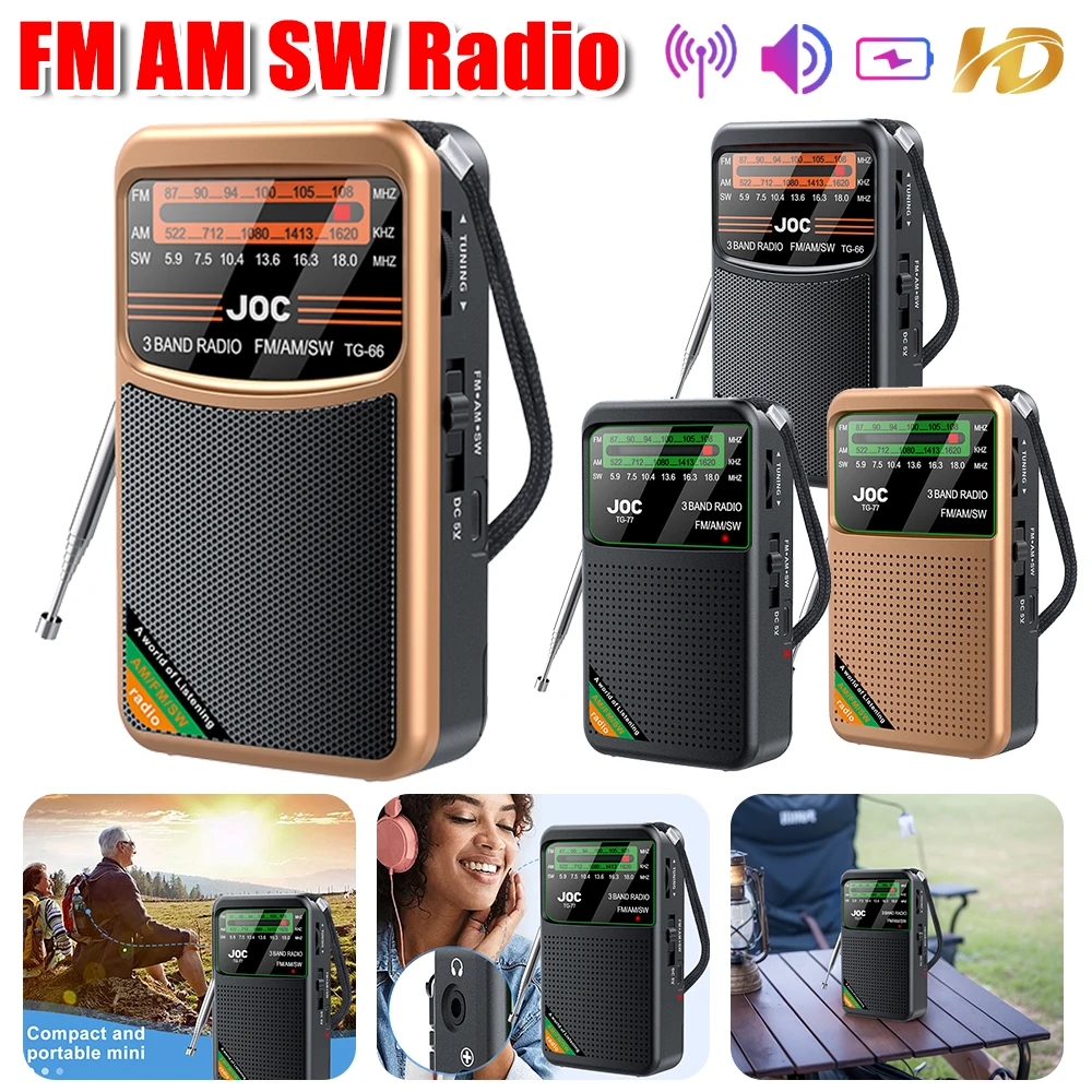 Pocket FM AM SW Radios Built-in Speaker Battery Operated Radio Type-C Rechargeable Transistor Radio Player for Home Walking