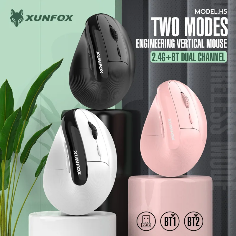 

NEW XUNSVFOX H5 Vertical Mouse Wireless Bluetooth Ergonomic Charging Dual Mode Mouse Business Silent Office Computer Mouse ﻿