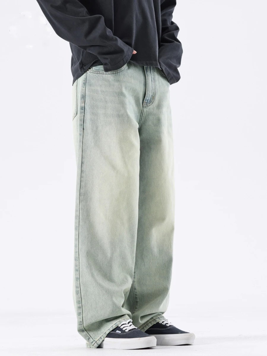 루즈 스트레이트 레그 남성용 청바지 아메리칸 레트로 웨이드 데님 팬츠 하이 스트리트 롱 트라우저 여름 신상 슬림 핏