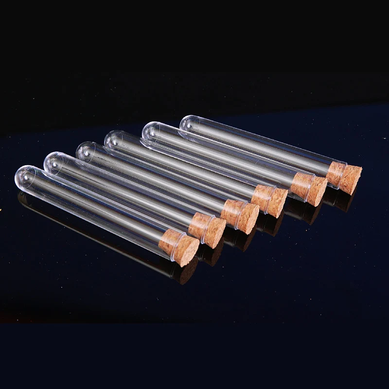 40Pcs 12x75mm Lab Clear Plastic Test Tubes With Corks Stoppers Laboratory School Wedding Favor Gift Tube