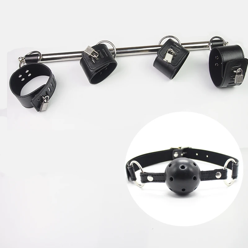 BDSM أصفاد بار مفرشة الجنس عبودية والعتاد SM الرقيق مفتوحة الساق الكاحل الأصفاد اليد ضبط النفس مجموعات الالعاب الجنسية الفم الكمامة مفرشة Sextoy #5