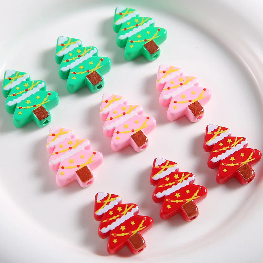 10PCS Resin Christmas Tree Beads For Jewelry Making Christmas Beads Necklace Bracelet Keychain Craft DIY Supplies Accessory