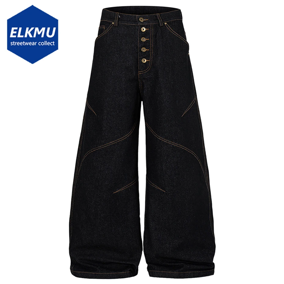 Pantalones Vaqueros Holgados para Hombre, Estilo Urbano, Harajuku, Hip Hop, con Parches, Negros, Anchos, de Mezclilla