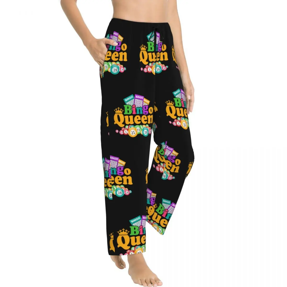 Custom Print for Women Bingo Queen Game Lover Pajama Pants Sleepwear Sleep Lounge Bottoms with Pockets