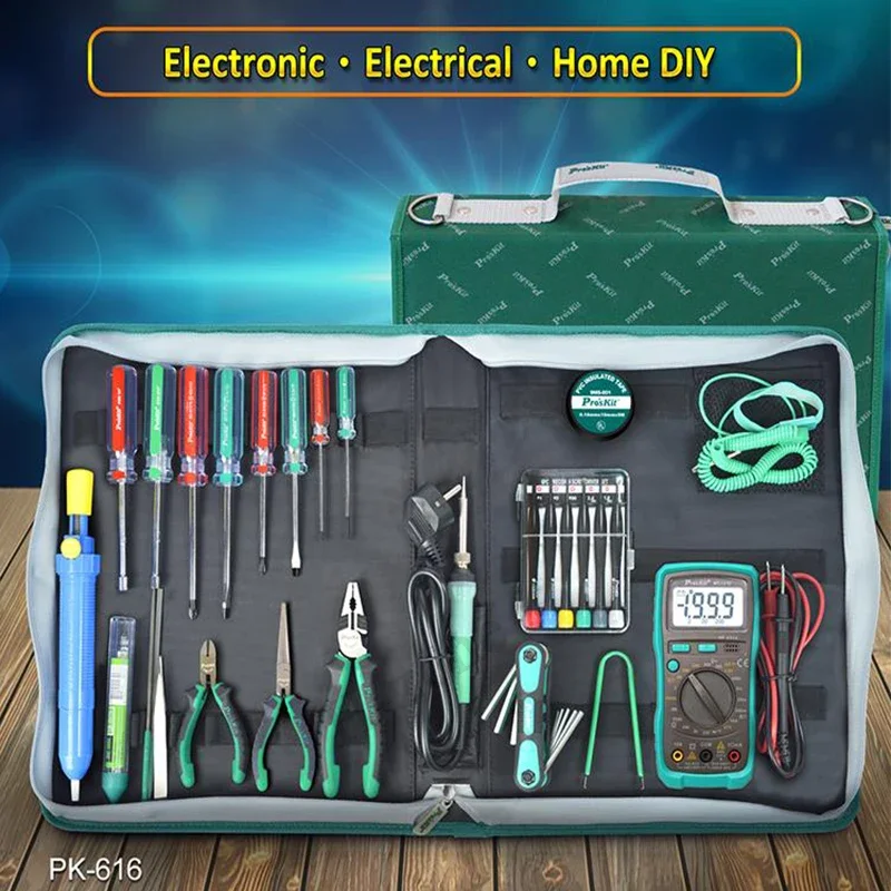 35Pcs PK-616H Professional Electronic Tool Kit Electrical Measurement Overhaul Electronic Soldering Removal Tin Repair