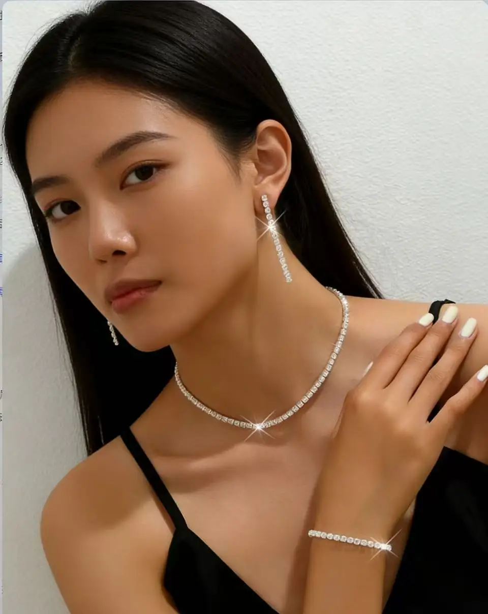 European and American fashion banquet wedding party simple temperament necklace earrings bracelet three piece set wearing access
