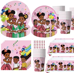 Nappe de fête à thème Gracies pour filles, rose et noir, décoration de fête d'anniversaire pour enfants, fournitures de fête