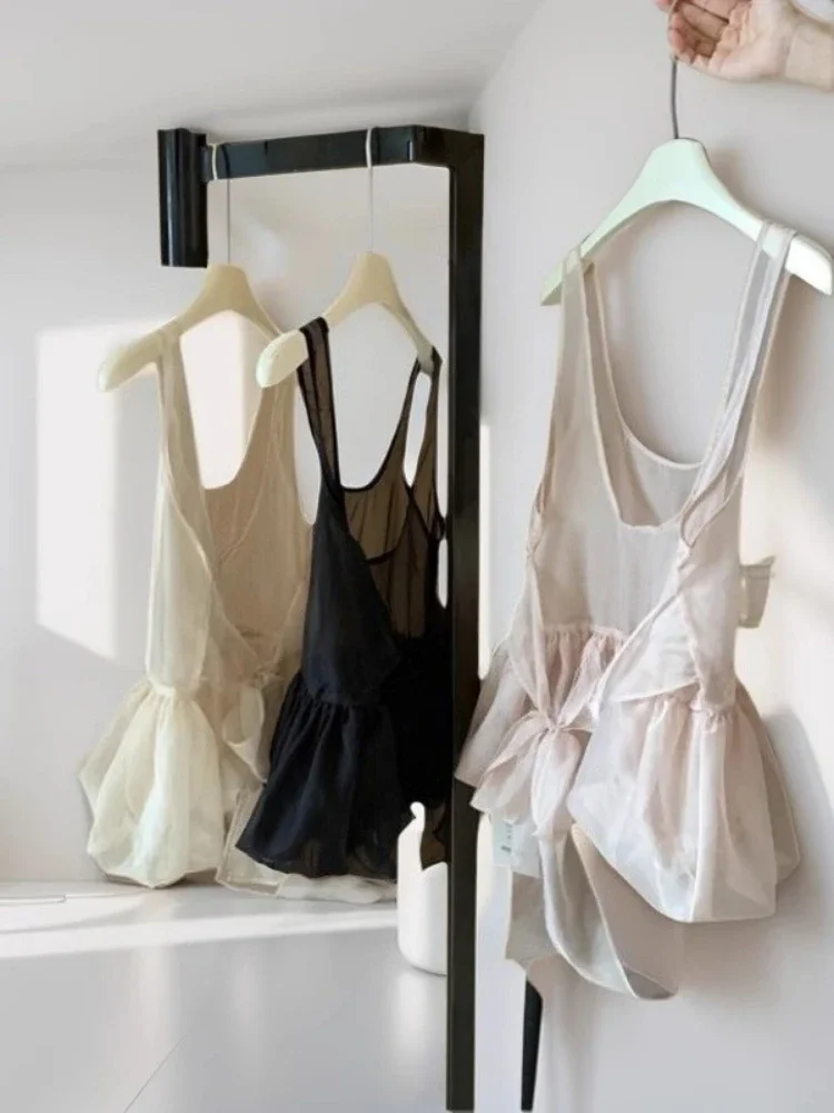 2025 المرأة الحلو عارية الذراعين ضمادة القوس تانك القمم Y2k الجمالية الشاش انظر من خلال بروتيل الجرونج الجنية الصيف الصلبة مطوي الدبابات #2