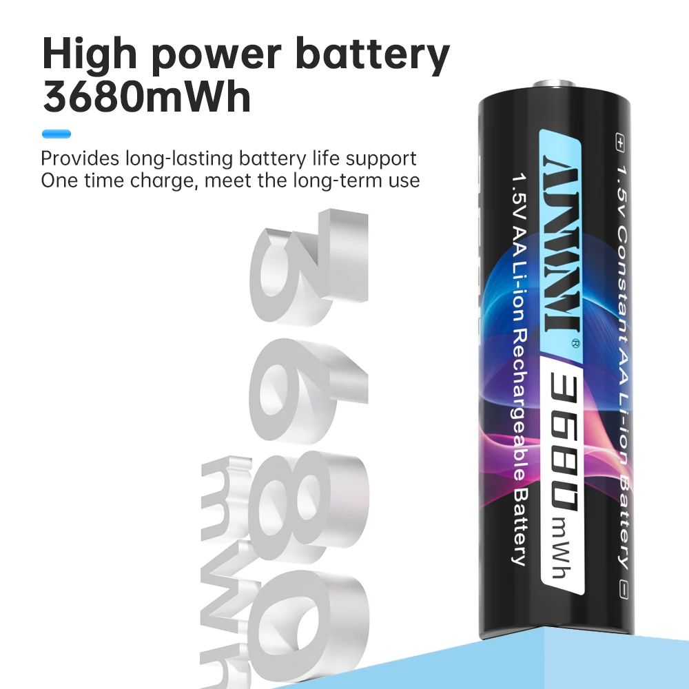 Rechargeable AA Lithium Battery R6 Batteries with 8 Slots, LCD Smart Charger, 3680mWh, 1.5V, Li-ion, High Capacity