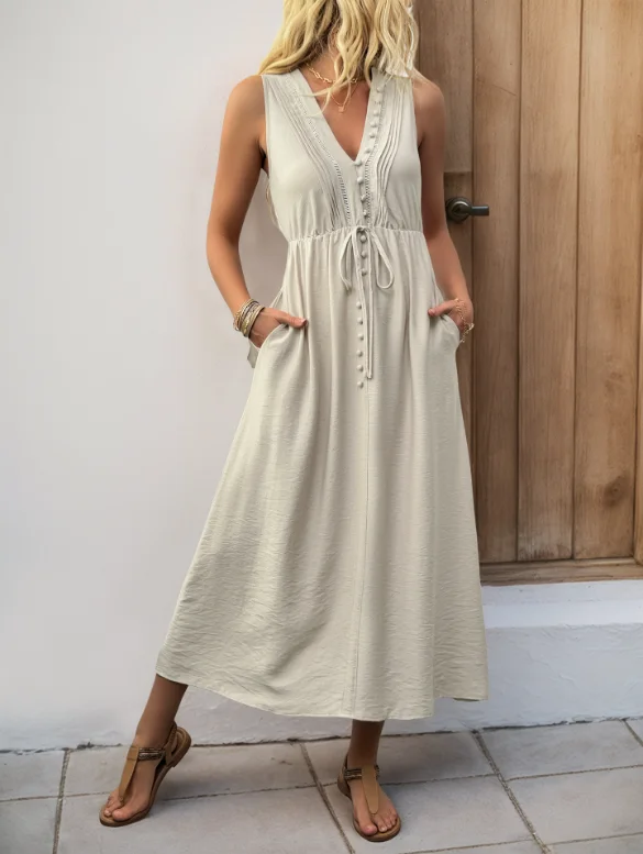 

Women's Holiday Dress 2025 Spring Summer Latest Season V-Neck Comfortable Loose Sleeveless Tank Top Dress Maxi Dress Long Skirt