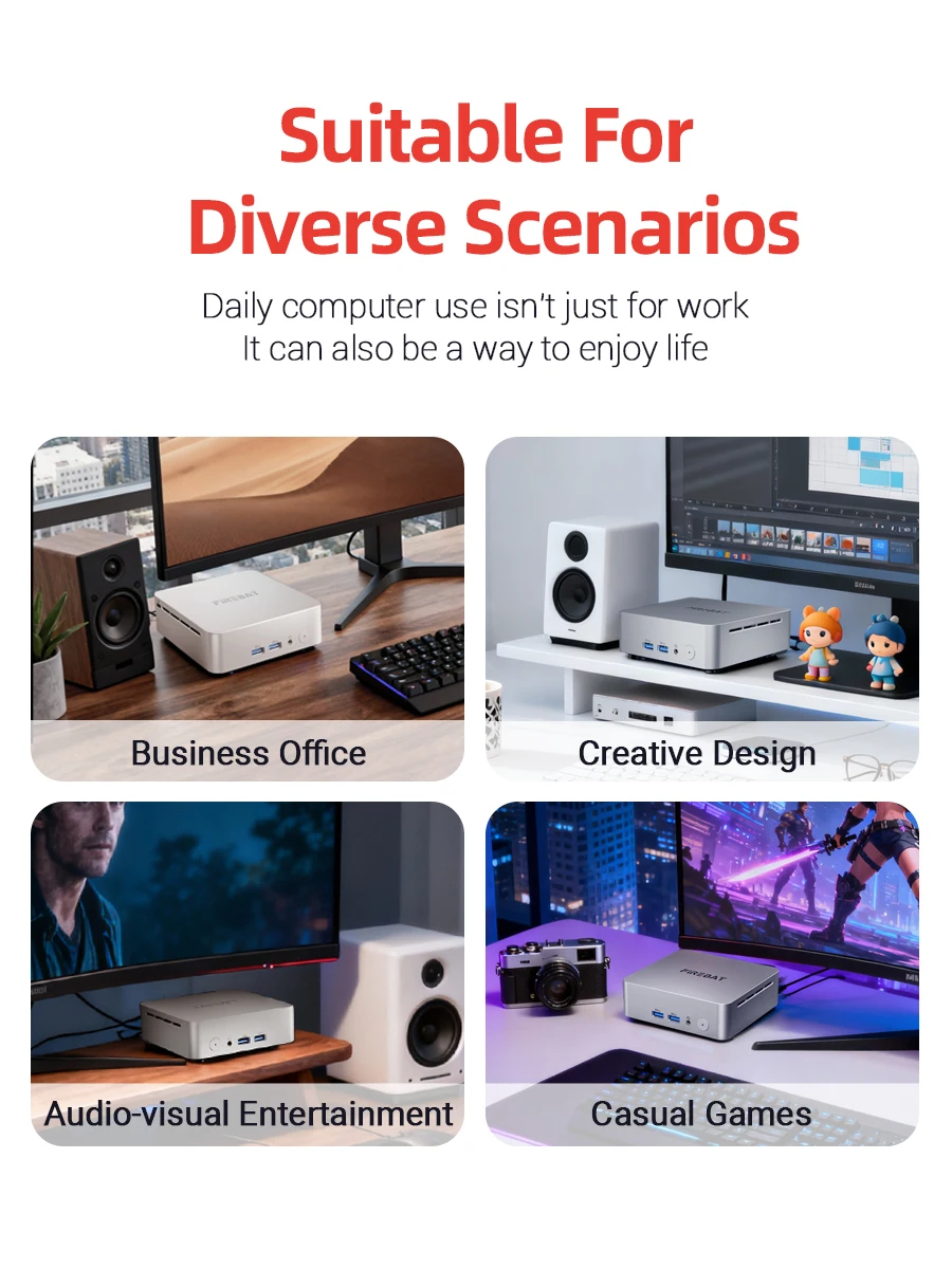 FIREBAT T2 Mini PC Gamer Intel N150 CPU Windows 11 Mini PC Gaming DDR4 16GB RAM 512GB SSD WIFI5 BT4.2 Computer desktop minipc