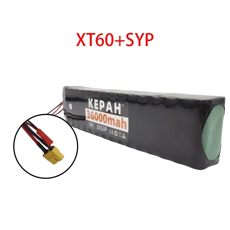 36 V 36 Ah oplaadbare lithiumbatterij 18650 10S3P 500 W vermogen gemodificeerde 36 V elektrische scooterbatterij met BMS, SYP XT60 JST