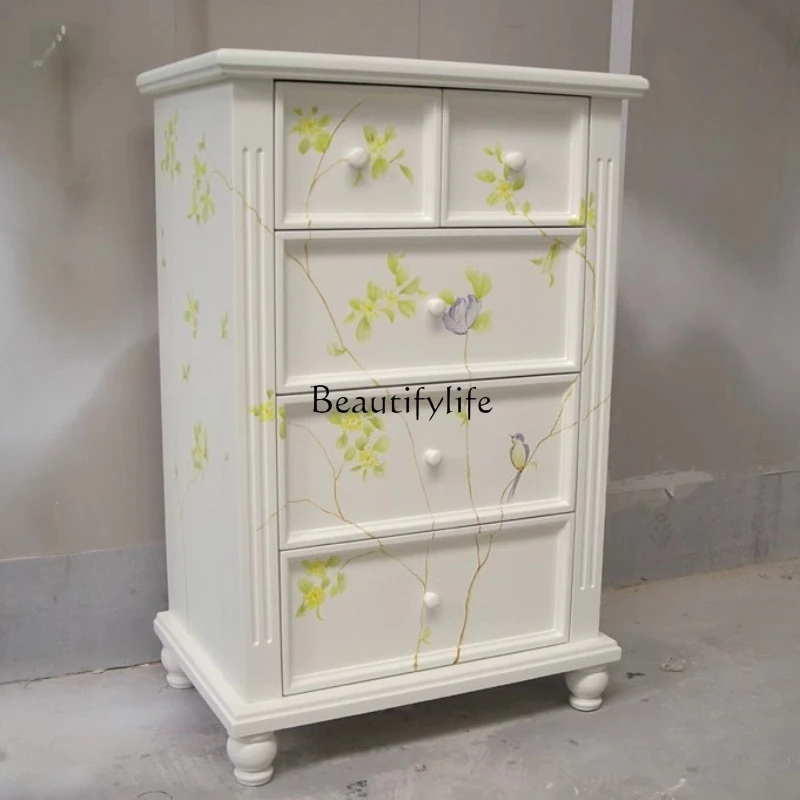 

English country style solid wood hand-painted painted chest of drawers cabinet storage cabinet