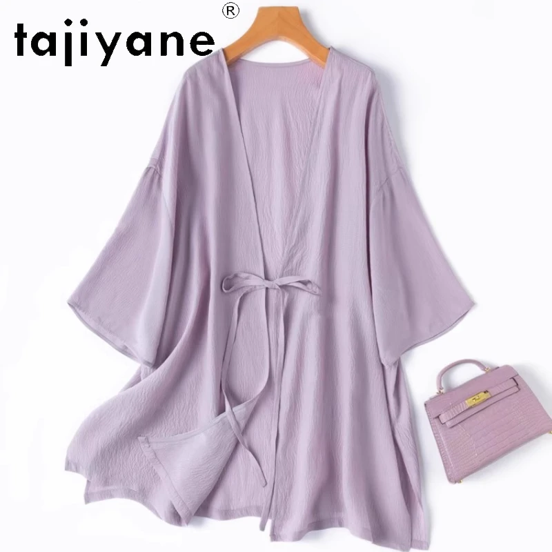 

TAJIYANE рубашка из 100% натурального шелка тутового шелка, женская блузка высокого качества с v-образным вырезом, летние блузки средней длины, 2025 г., женская одежда, Camisas