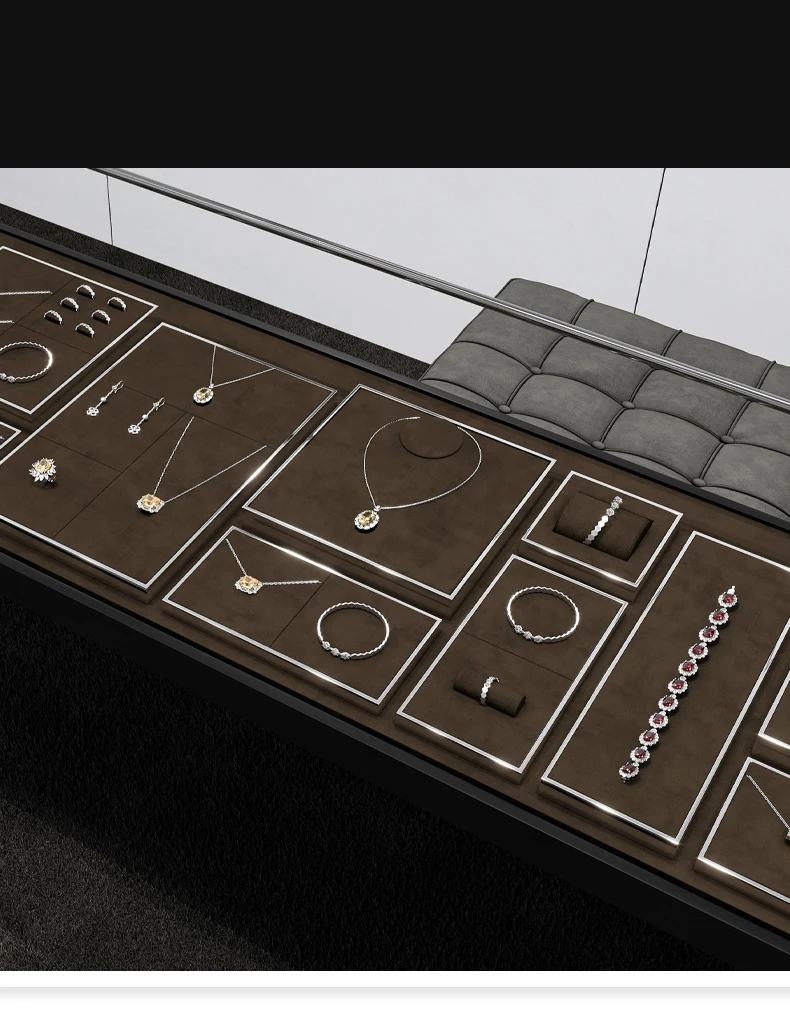 Oirlv Kaffeefarbenes Schmuck-Display-Set aus Mikrofaser und Metall für Ringe, Armbänder, Halsketten und Anhänger, Schmuck-Display-Tablett für Juweliergeschäfte – Detail 1