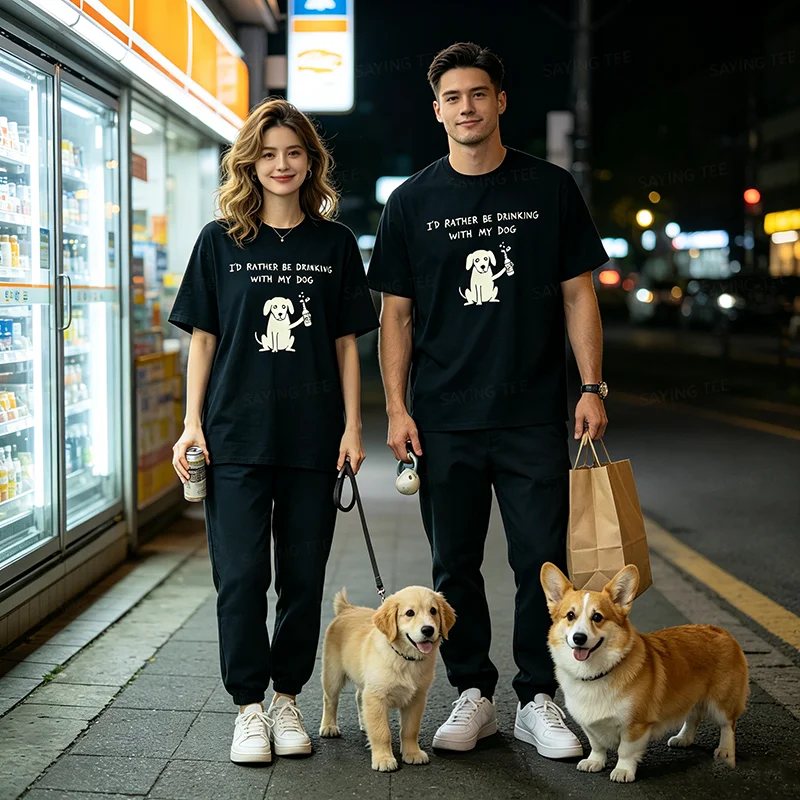 Ich Trinke Lieber mit Meinem Hund Lustiges Trinker-T-Shirt, Y2k Hundebesitzer Bierliebhaber Grafik-Spruch-T-Shirt Leben mit Hunden T-Shirt – Detail 5