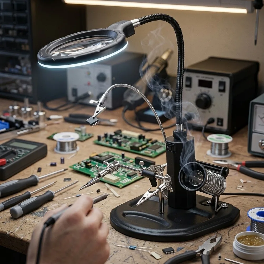 LED Light Helping Hands Magnifier Station With Auxiliary Clamp For Alligator Clips Soldering Iron Holder For Electronics Repair